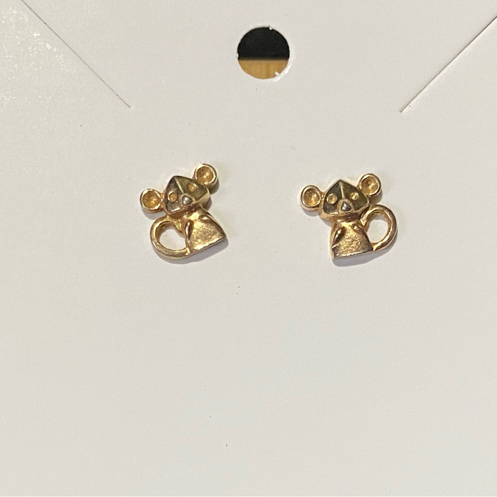 Vintage Gold Plated Mouse Christmas Stud Earrings